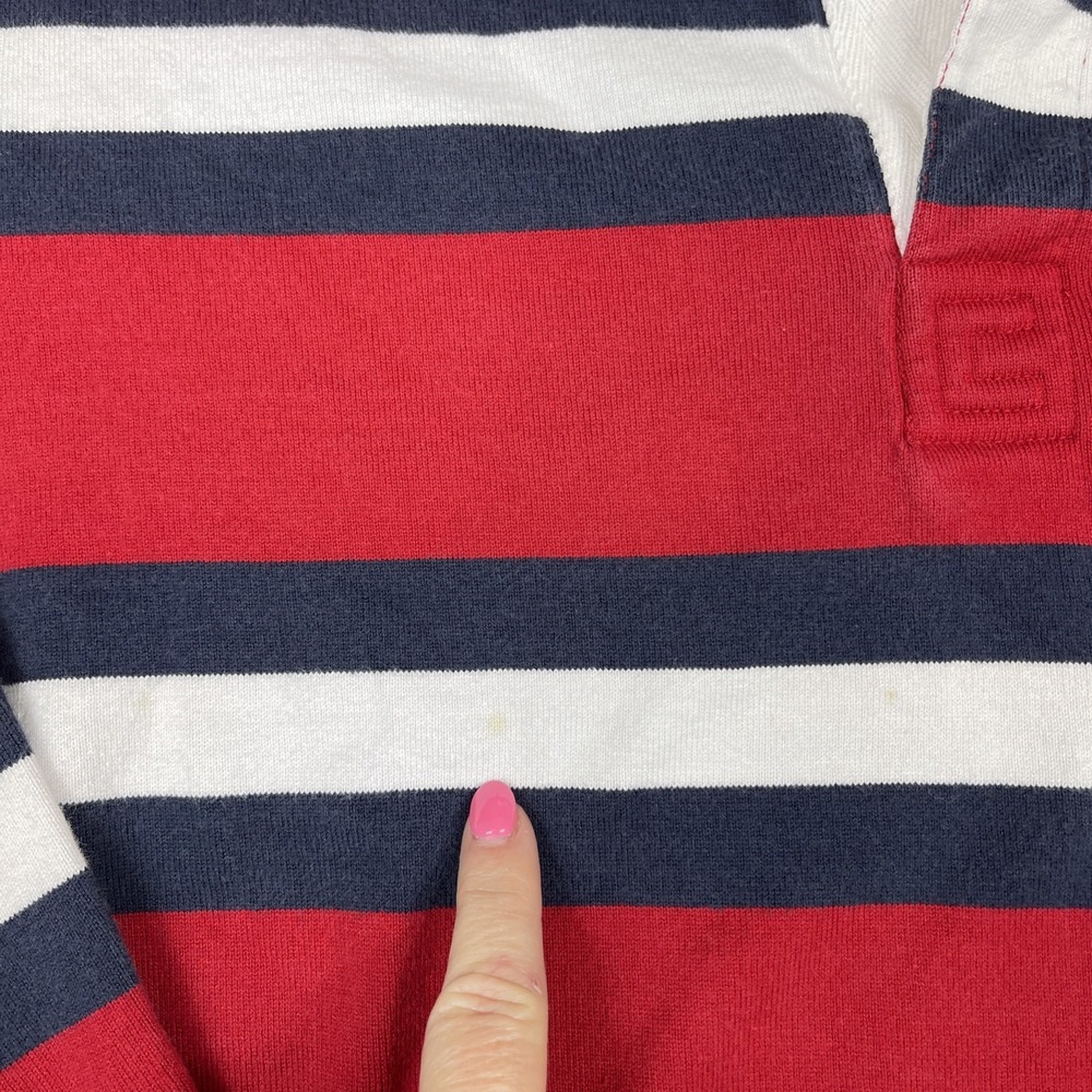 Chaps Striped Rugby Shirt Mens Large Red Blue Long Sleeve Collared 80s Preppy - Picture 4 of 7